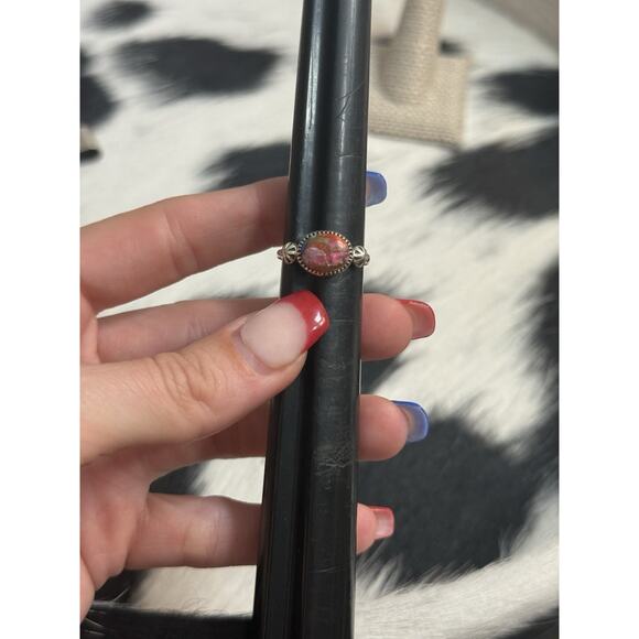 Native American SW Sterling Silver Pink Dahlia Turquoise Stacker Ring 7 Concho - Picture 8 of 8